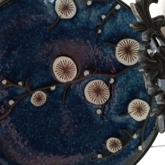 WORLD MARKET Set of Three (3) Ceramic PussyWillow Navy/Brown/Cream Decor Plates - Picture 15 of 15